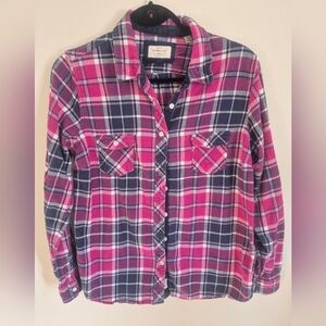 Weatherproof Pink and Blue Plaid Button-Down Shirt Size L
